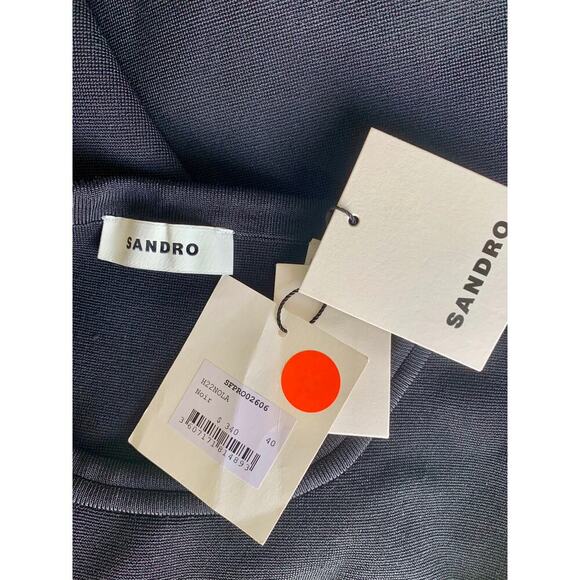 Sandro Openwork Mini Dress Noir Size 40 Cut Out Sleeveless Party Gothic Cocktail - Picture 5 of 5